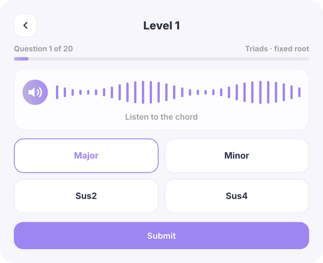 Chord ear trainer, Level 1: listen to the chord and choose its type