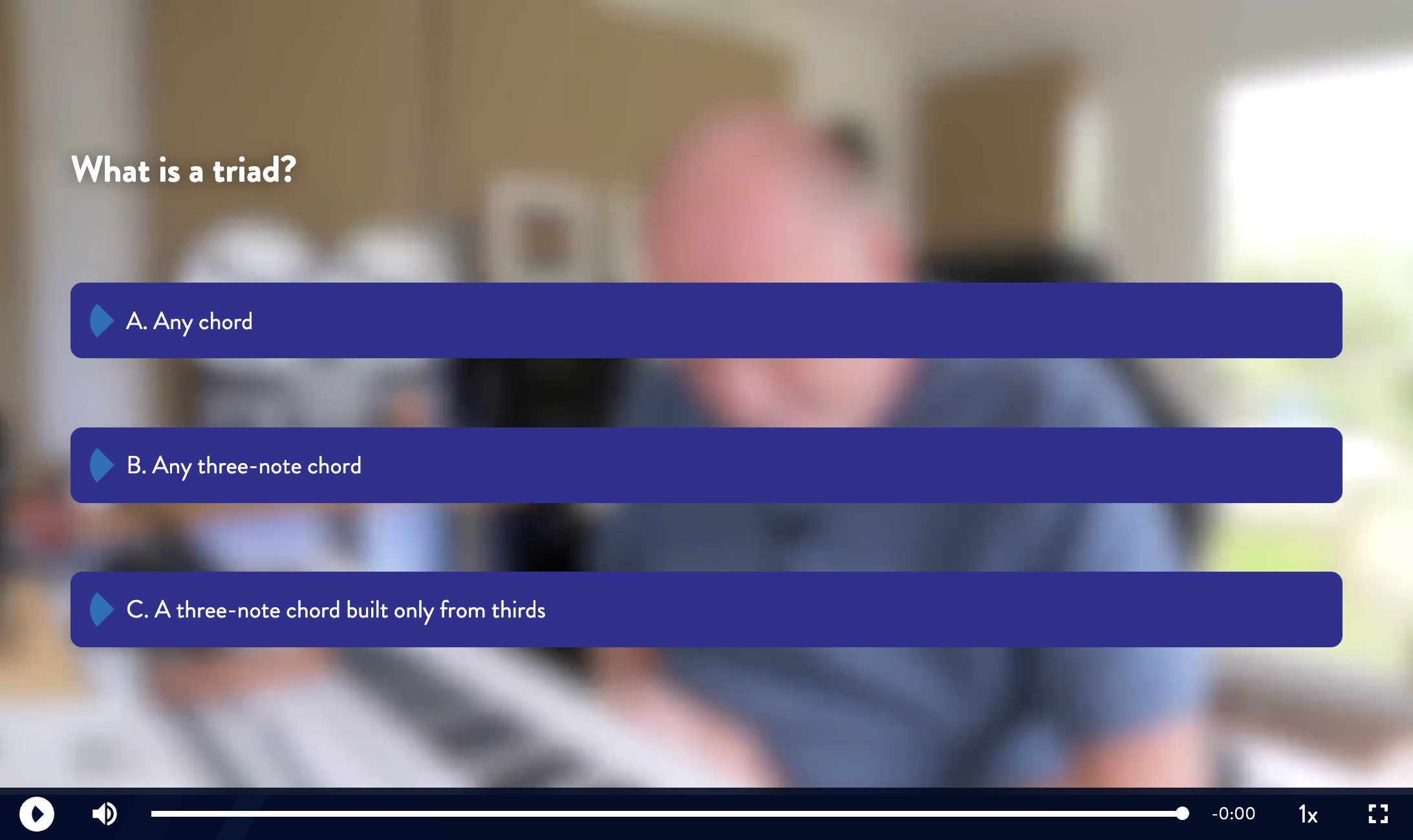 Interactive video with a multiple choice question over the video