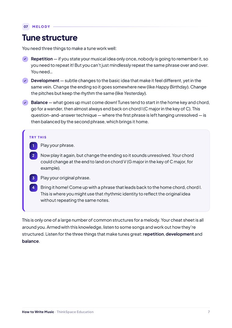Inside the How To Write Music guide — tune structure